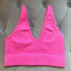 Garage- Pink Seamless Deep Plunge Crop Top W/ Adjustable Straps SIZE XS